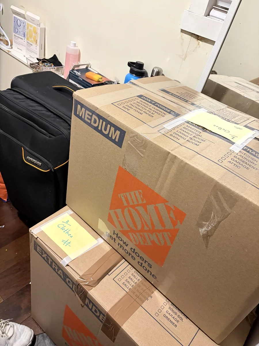 Packed moving boxes